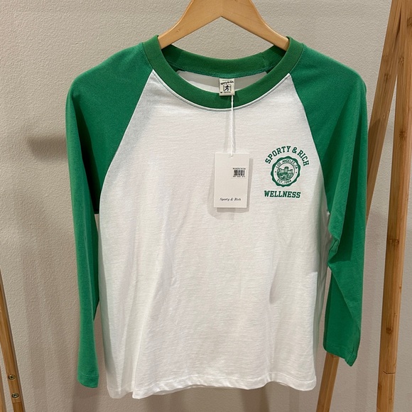 Sporty & Rich Tops - Sporty & Rich White and Green Wellness Top